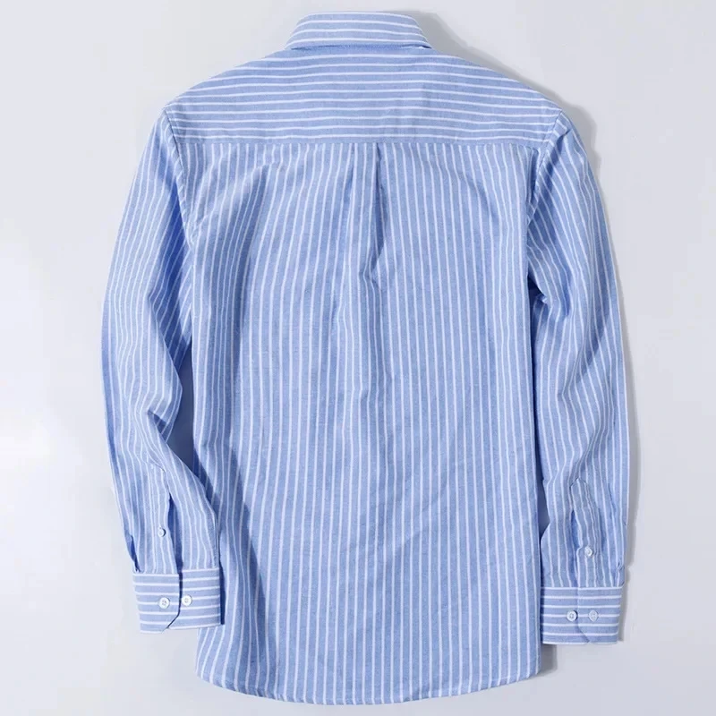 Camisa de vestir de manga larga para hombre, 100% algodón puro, Oxford, a cuadros, rayas, trabajo, informal, Social, S-6XL de ajuste Regular