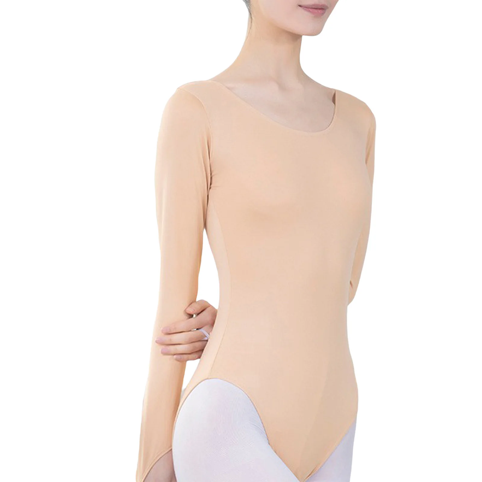 

Womens Ballet Dance Yoga Leotard Crew Neck Long Sleeve with Finger Loop Slim-fit Basic Bodysuit for Class Training Performance