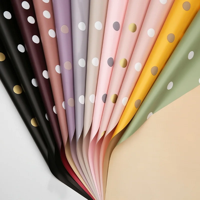 

20pcs 60x60cm Dot Two-tone Flower Wrapping Paper Waterproof Bouquet Packaging Paper for Florist Wedding Mother's Day Decor