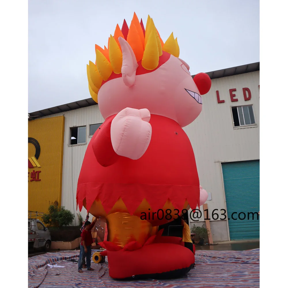 Mezclador de calor inflable gigante para exteriores con luces Led, mascota de fuego enojado inflable rojo, dibujos animados para decoración navideña