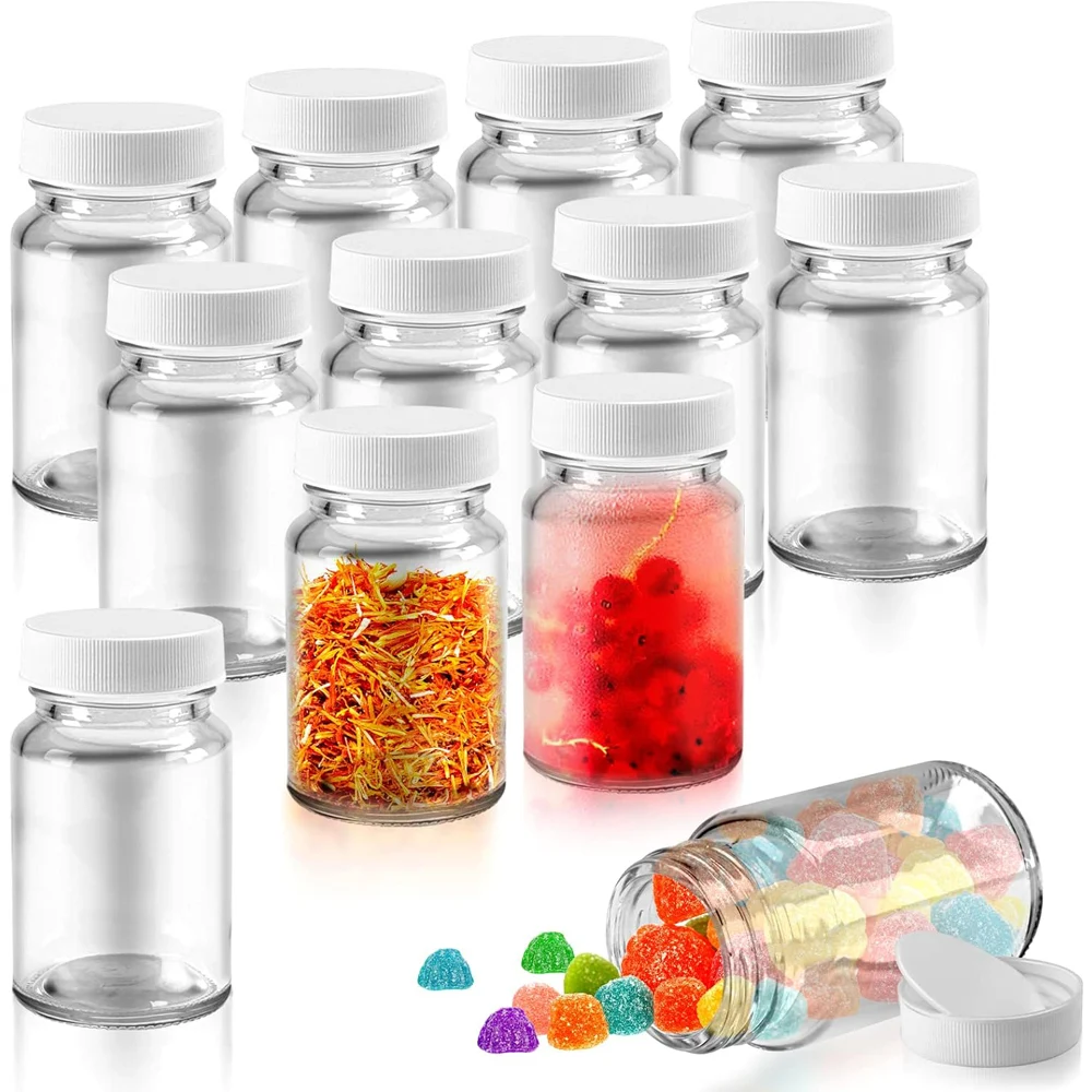 2oz Glass Shot Bottles, Reusable Small Mason Jar Shot Glasses Cute Juice Bottles Storage Container with Leak Proof Lids