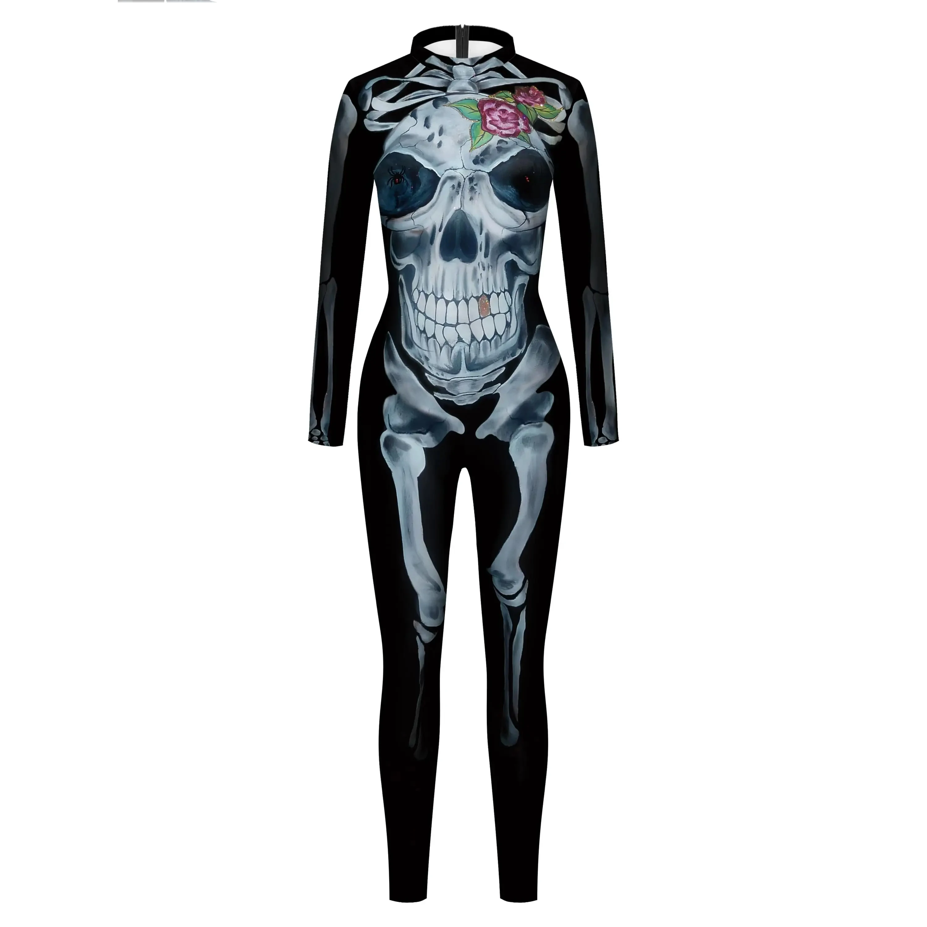 

Halloween Black Skull Costume Women's Party Costume Horror Outfits Skeleton Bodysuit Fancy Jumpsuit Mardi Gras Purim Costumes