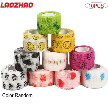 5 stks/partij 2,5 cm brede zelfklevende kleurrijke elastische bandage wrap stretch zelfklevende tape voor ehbo, sport, pols, enkel