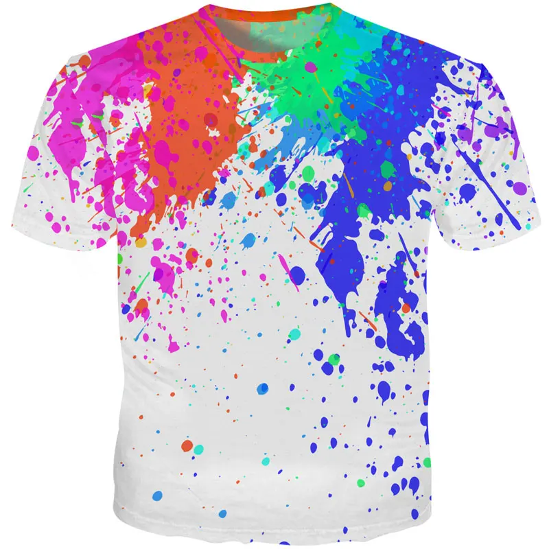 Rainbow Paint Spray T-Shirts Tie-dye 3D Print Men Women Short Sleeve Round Neck T Shirt Harajuku Y2K Tops Tees Men's Clothing