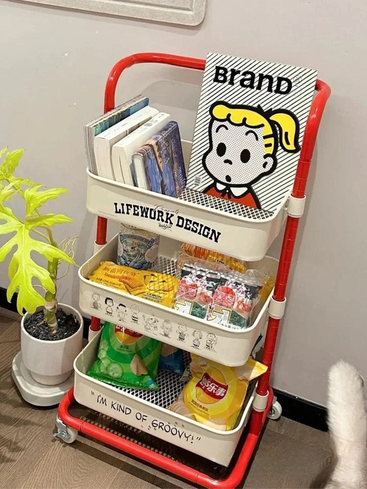 

Mobile trolley rack Snoopy living room snacks multi-layer storage basket Lasker kitchen finishing