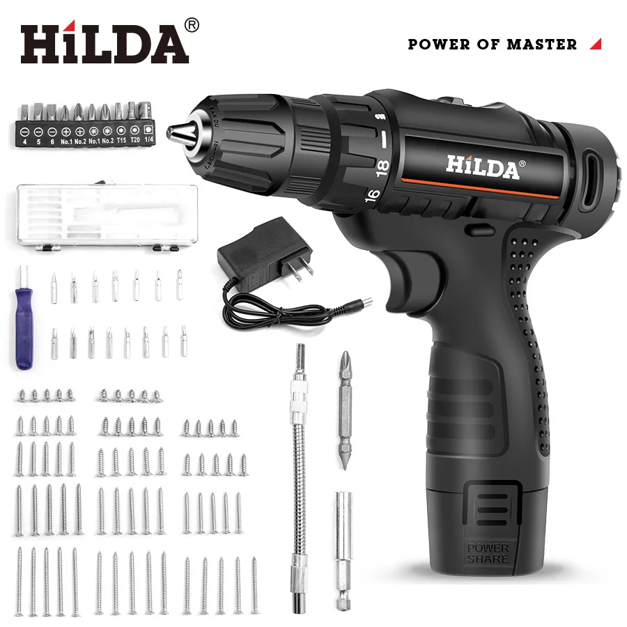 

100-piece Set Charging Impact Drill Lithium Battery Charging Flashlight Gun Drill Electric Screwdriver Household Hardware Tools