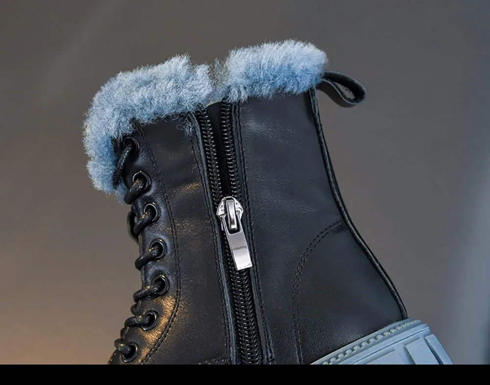 Botas de moda de invierno de estilo coreano para niñas de 6 a 18 años, botas de nieve gruesas y cálidas de piel sintética, botas de moda antideslizantes de suela blanda para niñas