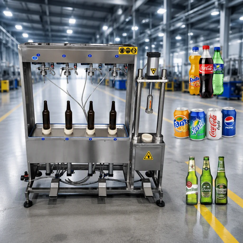 Stainless Steel 500BPH To 1000BPH 500ml Bottle Semi Auto 2 4 Head Nozzle Balance Pressure Carbonated Drink Filling Machine