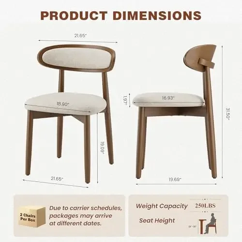 Wooden Dining Chairs Set of 6, Modern Fabric Upholstered Dining Room Chair, Kitchen Side Chairs, Farmhouse Dinner Chair