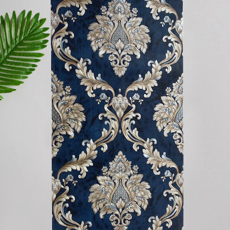 European Style Damask Striped Wallpaper Roll 3D Embossed Pvc Wall Decor Blue Damascus Wallpapers for Living Room Bed Room