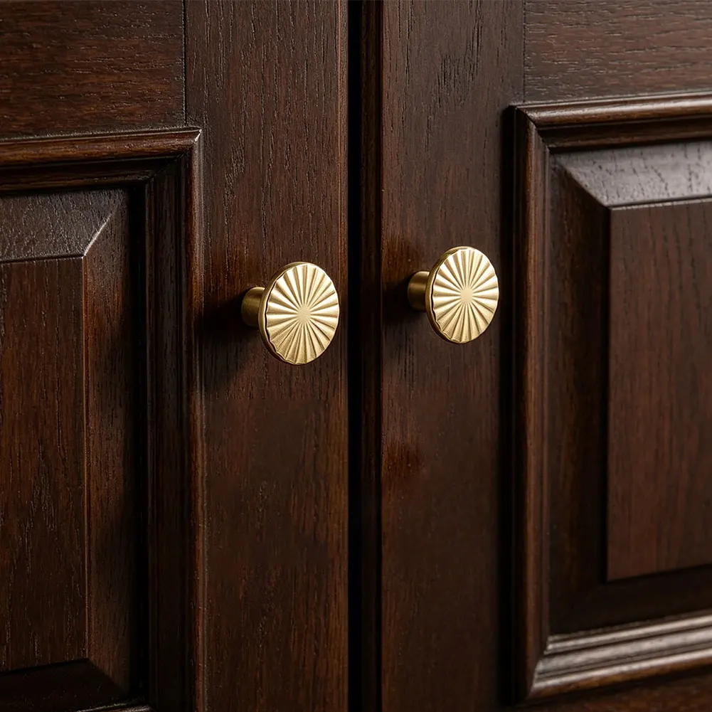 Retro 30mm Round Cabinet Knobs Set of 4 Gold Finish Metal Drawer Pulls for Home Decor Furniture Renovation Projects