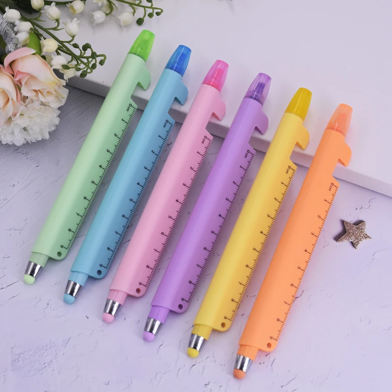 6pcs five in one multifunctional ballpoint pens, ruler pens, touch pens, phone holders, highlighters, suitable for school, offic