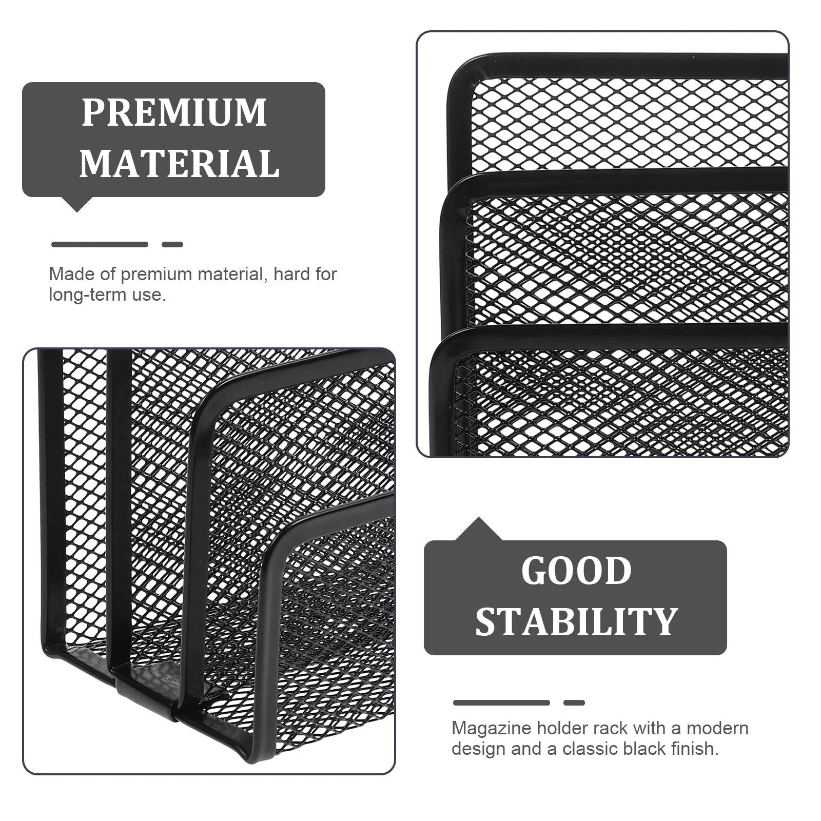 Black Metal Mesh Desktop Organizer Magazine File Folder Holder Rack for Office Home Desk Storage Table Organizer