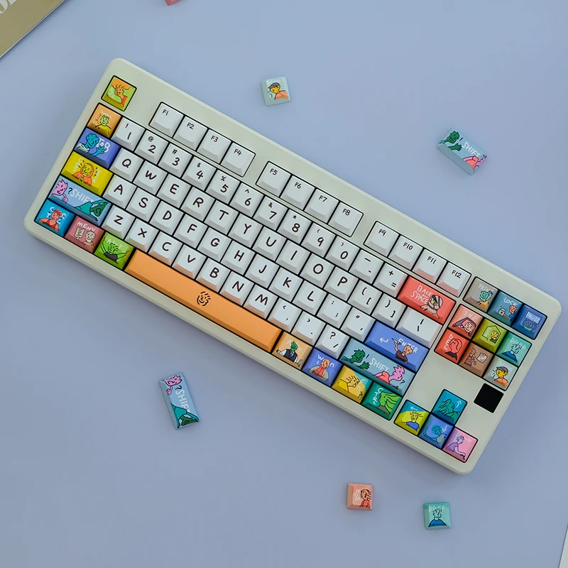 Imaginário personagem dos desenhos animados keycap DYE-SUB 129 teclas cereja perfil pbt keycap com 1.75u 2u shift para mx switchs teclado personalizado