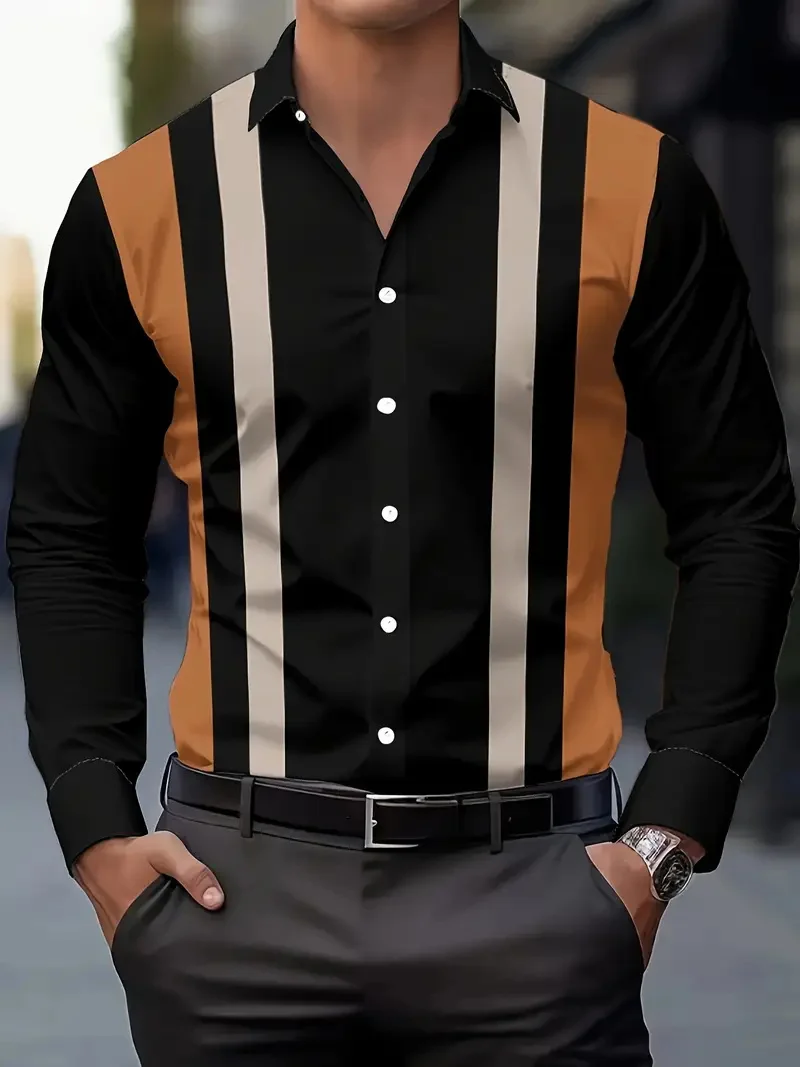 Nueva camisa de manga larga para hombre, camisa a rayas con rejilla, camisa con botones, Top informal diario, nueva moda, Top