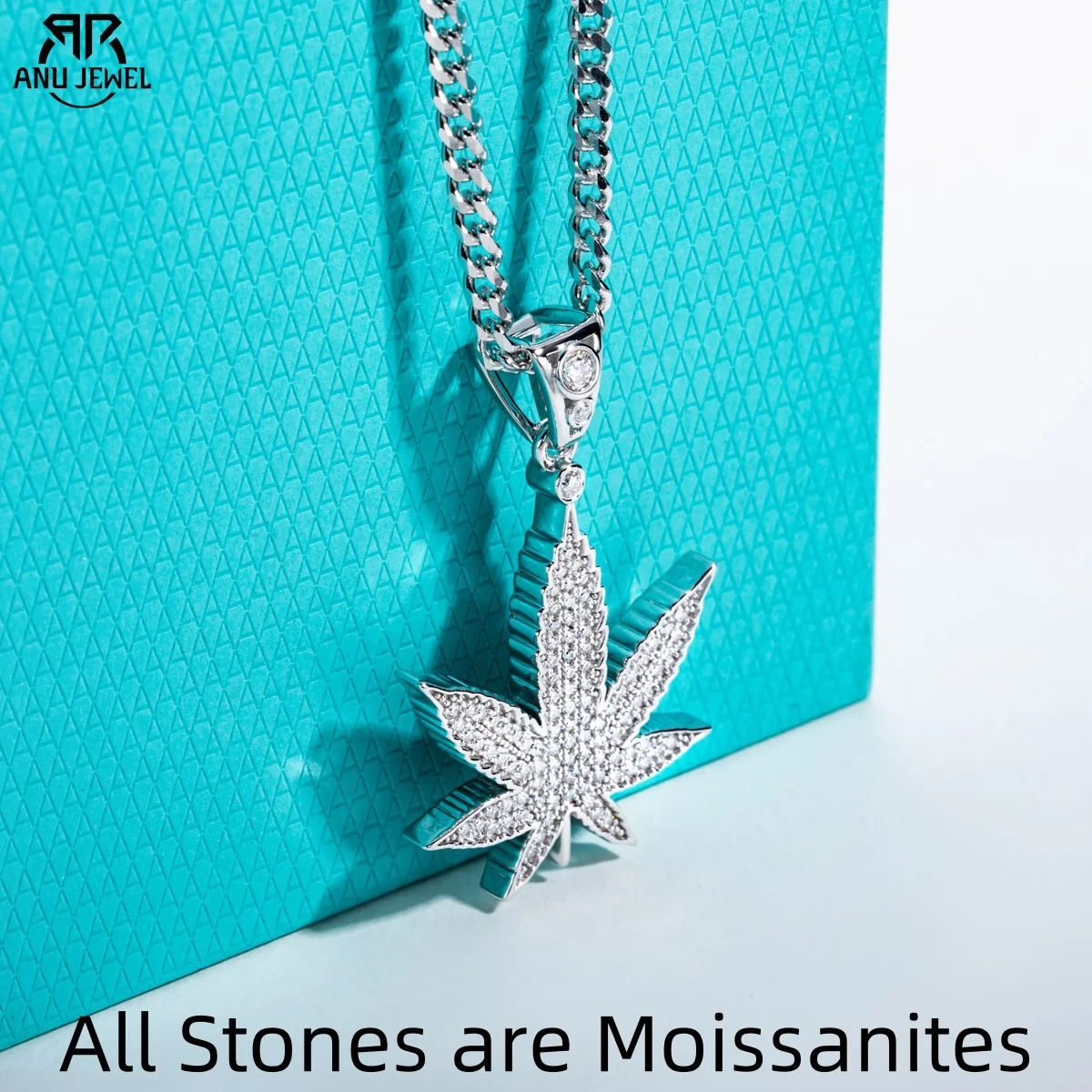 

AnuJewel Moissanite Maple leaves Necklace 925 Sterling Silver Pendant 60cm Keychain Layered Heavy Metal New Age Hip Hop Jewelry