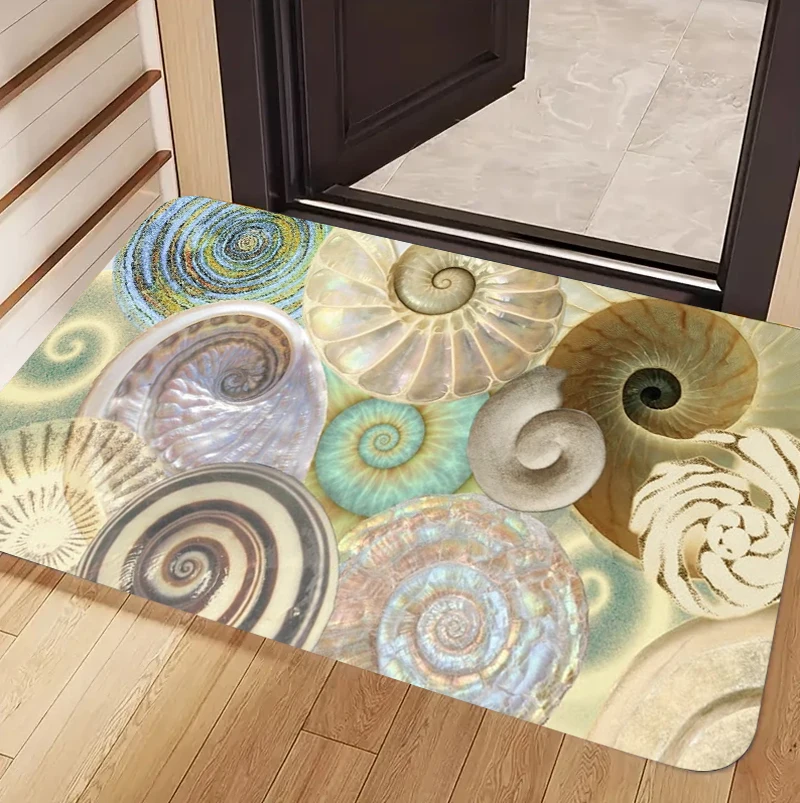 Nautical Ammonite Fossil Ocean Wave Non-slip Washable Door Mat for Entryway Living Room Bedroom Art Home Decoration