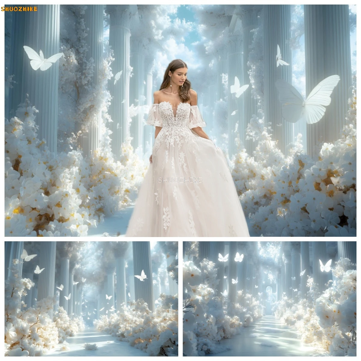 

Dreamy Wedding Scene Photography Backdrops Palace Castle Flower Butterfly Bridal Shower Decor Kids Adults Portrait Background