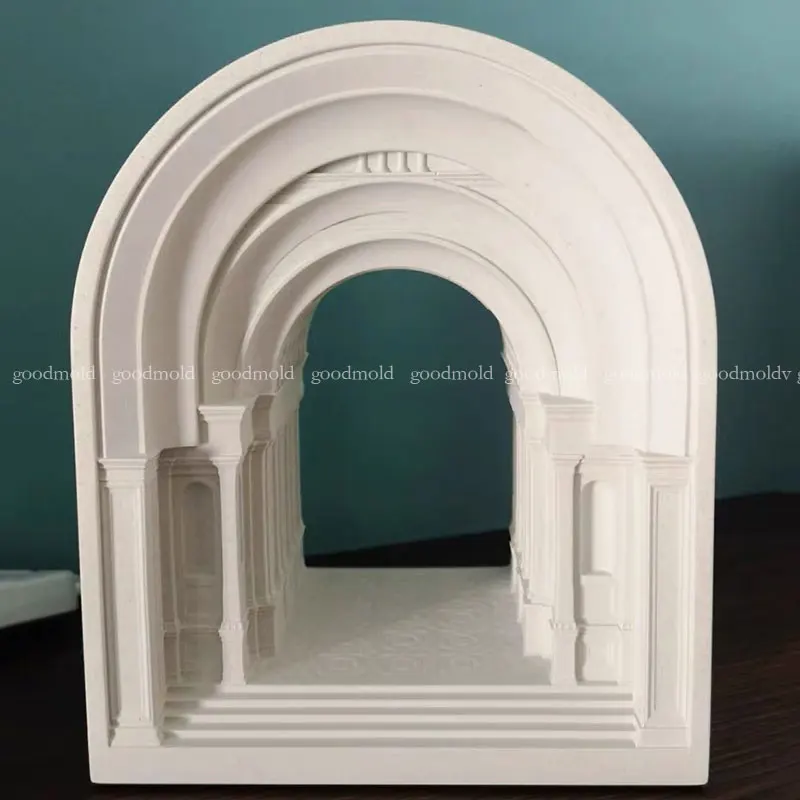 Retro Castle Plaster Mold Arched Concrete Athens Academy Building Cement Crafts Silicone Mold Home decoration Clay Soap Mould