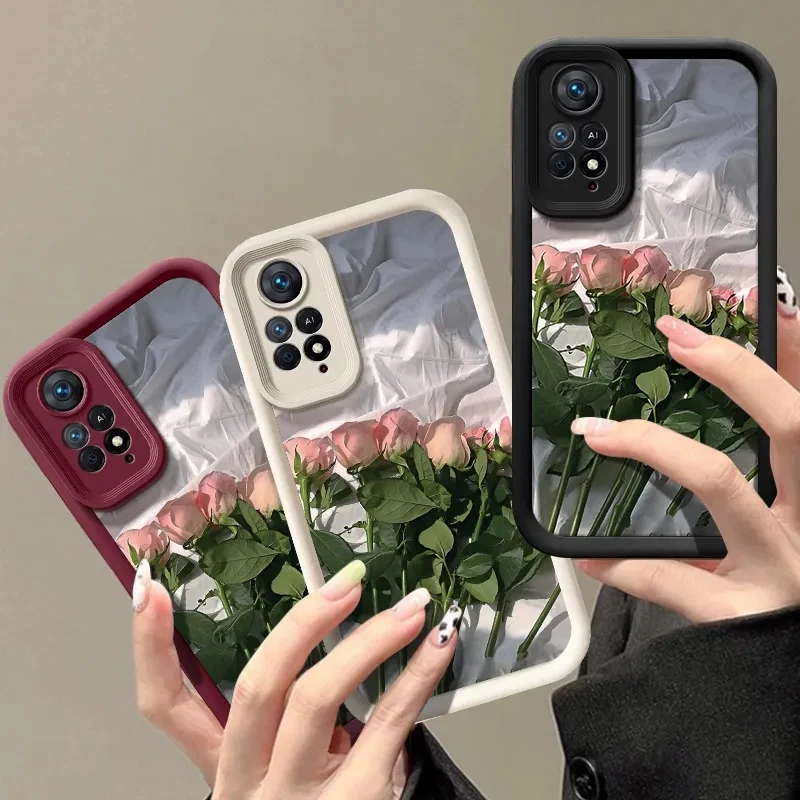 Rose Flower Silicone Case For Xiaomi Redmi Note 11 11S 10 10S 9 8 7 Pro Plus 4G 5G Coque Camera Lens Portector Cover