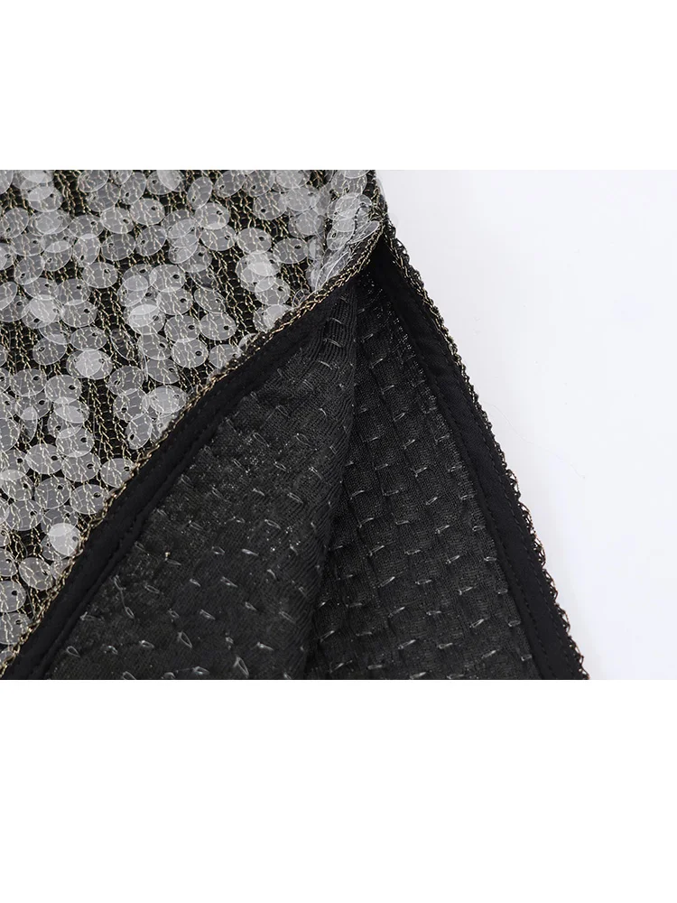 HH frauen Elegante Glänzende Pailletten Spitze Splice Dekorative Dünne Rock Mode Weibliche Chic Hohe Taille Schlitz Saum Langen Rock mujer