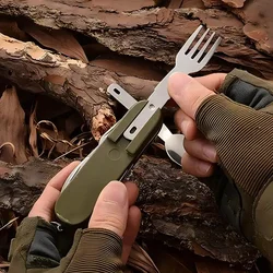 1PC Multifunctional Knife Spoon Camping Tool,Portable 7-in-1 Stainless Steel Travel Tableware,Multifunctional Folding Tableware