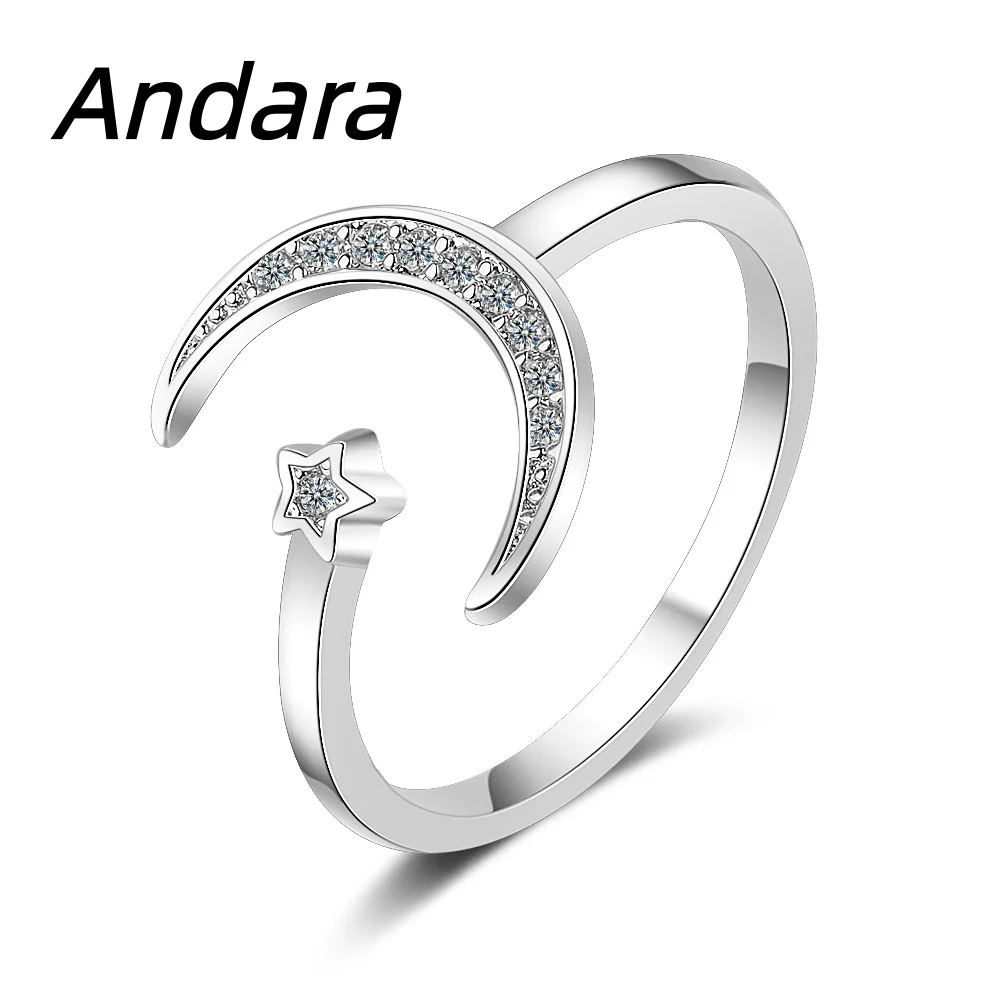 925 Sterling Silver Ring Star Moon Girls Ring Elegant Simple Fashion Network Celebrity Engagement Birthday Party Gift Jewelry
