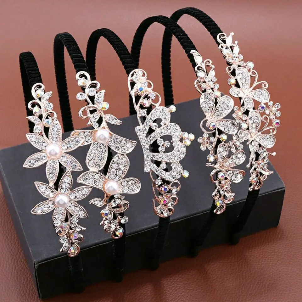 

Delicate Women's Rhinestone Pearl Headband Korean Style High-quality Hair Band Simple Elegant Hair Hoop for Wedding Party Daily