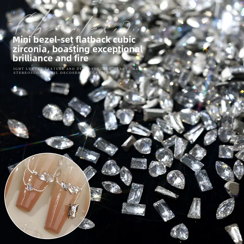 LYLE 50Pcs Super Sparkly Mini Clear White Edge Cut Flat Back Mixed Marquise Rhombus Exquisite Nail Art Rhinestones