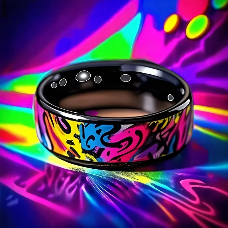 8MM Colorful Abalone Shell Inlay Men's Ring Unique Black Wedding Engagement Stainless Steel Rings Women Party Ring Accessories