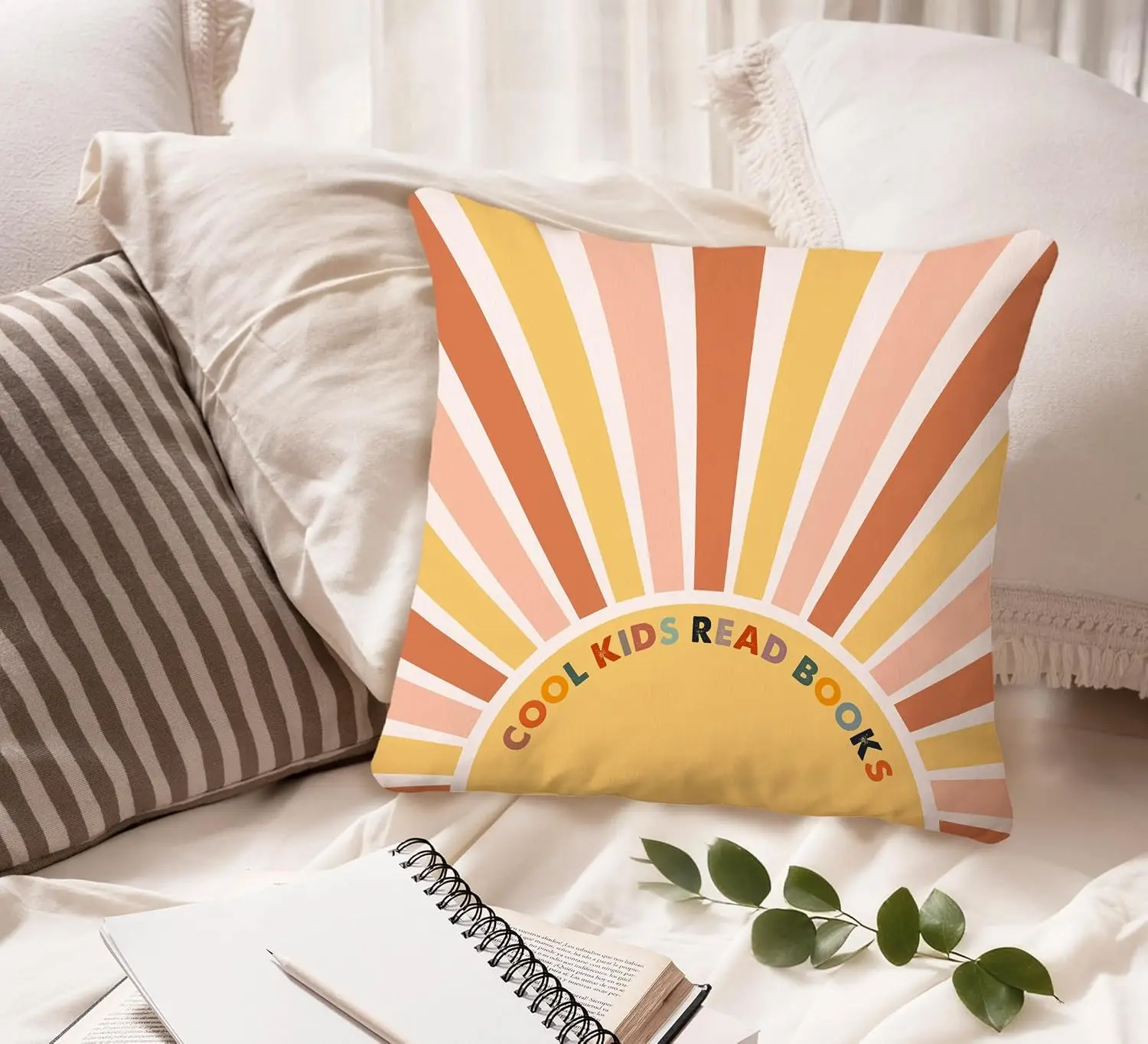 Retro Reading Books Pillowcase Kids Nursery Decor Cushion Cover Throw Accent Boy Girl Educational Gift Bedding