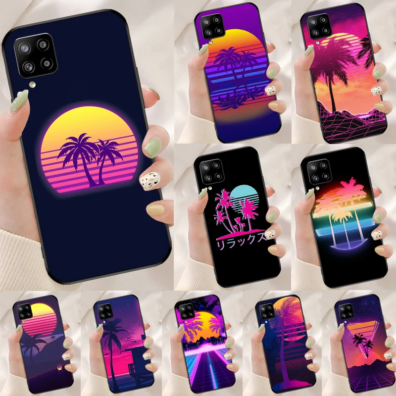 80s Retrowave النيون شجرة النخيل لسامسونج غالاكسي A56 A36 A26 A16 A05 A06 A22 A32 A52 A54 A34 A14 A55 A15 A53 A33 A35 حالة