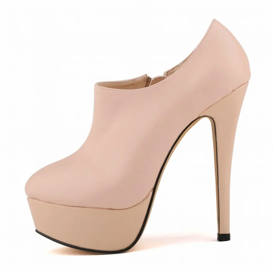 LOSLANDIFEN Concise Weiche Leder Stiefeletten Plattform Zipper Kurze Stiefel Mode frauen Schuhe 14cm Super High Heels Schuhe frau