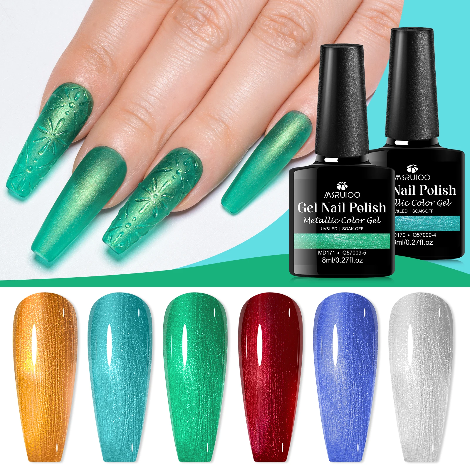 ยาทาเล็บสีเมทัลลิกสีทอง 6 ชิ้น/ชุด ยาทาเล็บสีเมทัลลิกเงาเหมือนกระจก ติดทนนาน เงางาม แห้งเร็ว สำหรับตกแต่งเล็บ