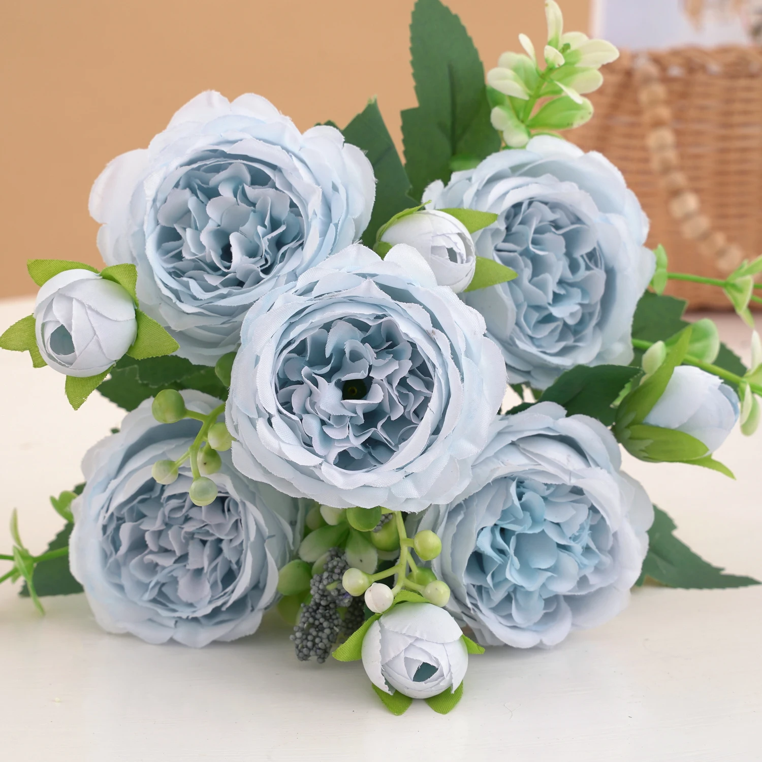 30 cm roze roze zijden boeket pioen kunstbloem 5 grote kop 4 kleine knop bruid bruiloft woondecoratie kunstbloem