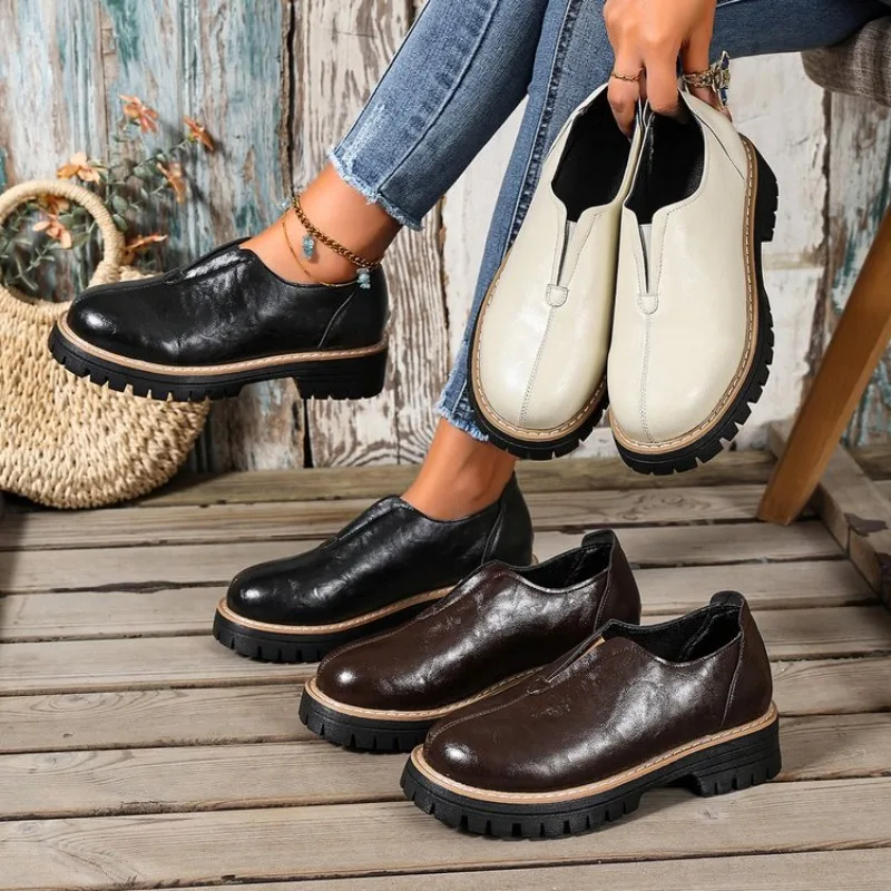 Zapatos de Mujer Estilo Británico Retro, Zapatos de Tacón Grueso para Primavera y Otoño, Zapatos Cómodos para Caminar