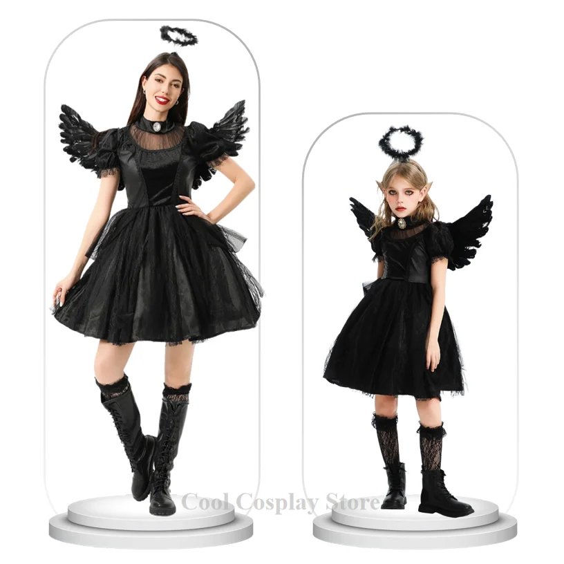 

Adult Kids Evil Angel Cosplay Costumes Halloween Parent-child Fancy Dress Carnival Party Stage Dress Up Dark Vampire Witch Drama