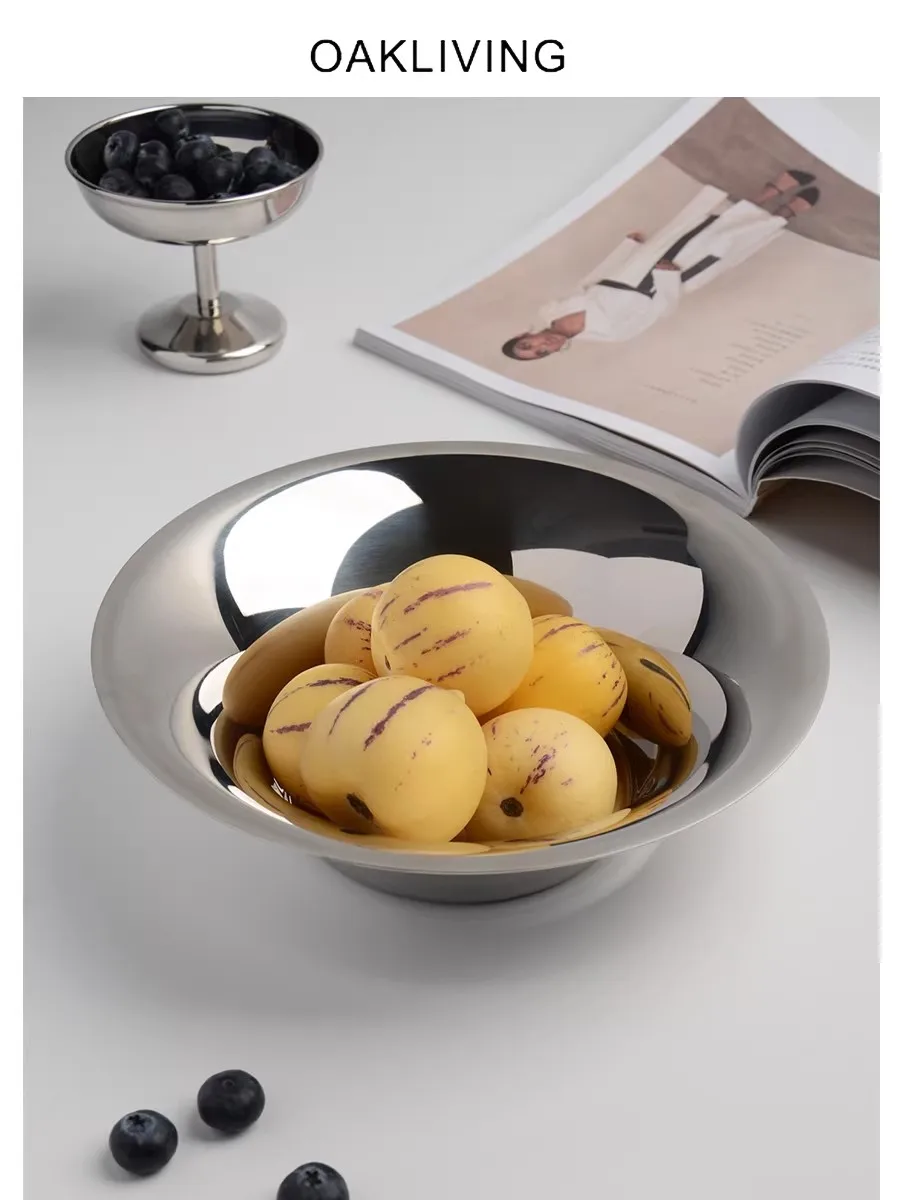 304 Stainless steel Creativity Round Shape Fruit Platter Nordic style Light luxury Simplicity Home use Fruits Decoration Tray