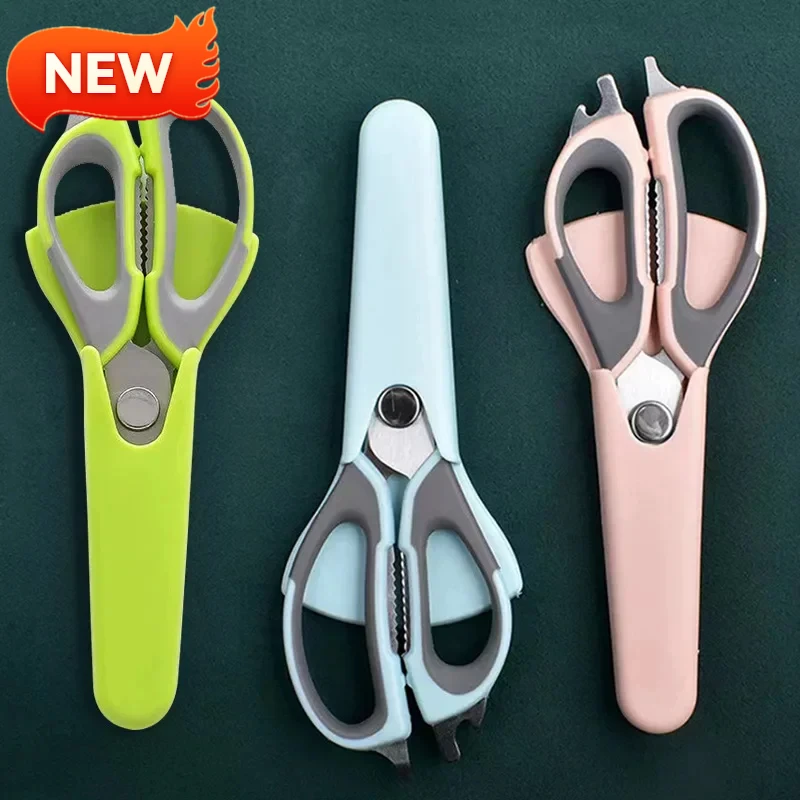 

Multi-Functional Stainless Steel Kitchen Scissors Bone Head Magnetic Fridge Scissors Chick Home Use Strong Meat Scissors Chicken