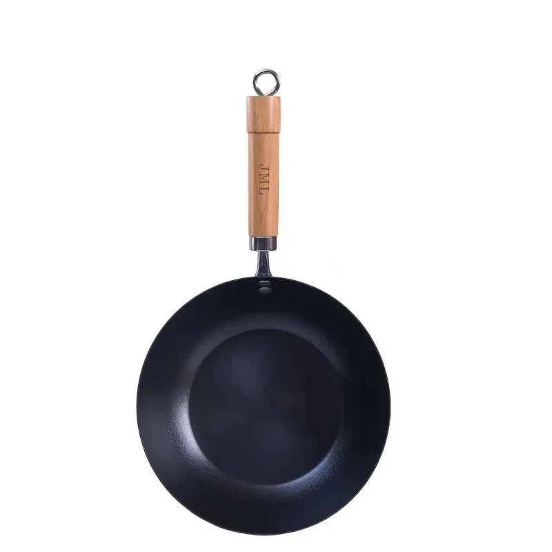 Hammered Iron Skillet 20/24/26/28cm Blue Iron Pans with Detachable Wooden Handle No Nonstick Coating Frying Omelette Frying Pan