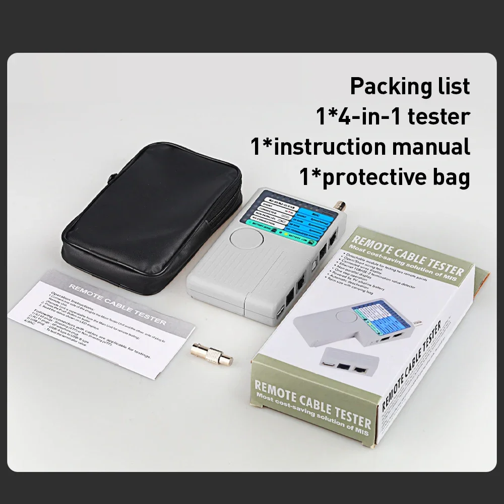 جهاز اختبار ZoeRax 4-in-1 RJ45 للشبكة والهاتف متعدد الكابلات مع شاشة LED لـ RJ11/RJ45/BNC/USB، نطاق 90 مترًا، جهاز اختبار الأسلاك التي تعمل بالطاقة 9 فولت