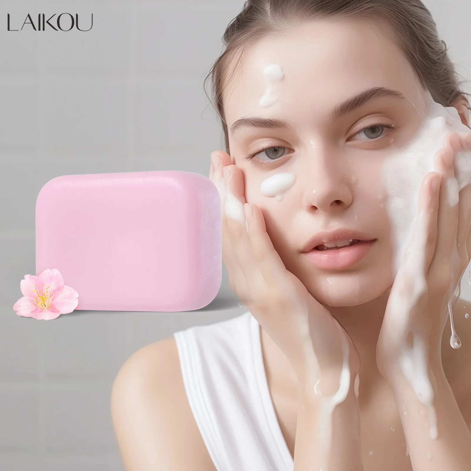 LAIKOU Sakura Facial  Soap Bar Reduces Acne Dark Spot Remover Clean Cutin Brightening Skin Improve Dry Body Wash