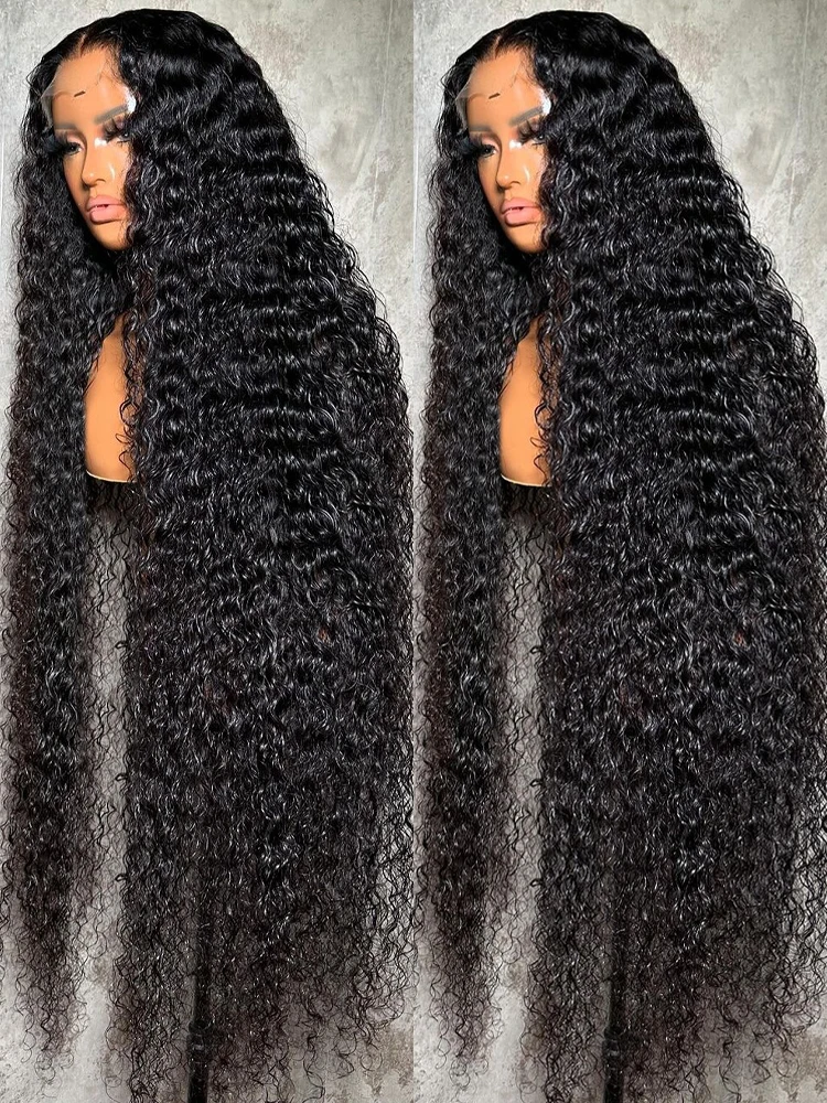 13x6 HD Lace Frontal Wigs 100 Wear and Go Human Hair 30 40 Inch High Density Deep Water Wave Kinky Curly Natural Black for Women