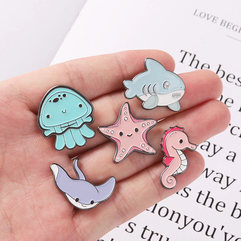 5 Pcs Sea Life Brooch Cute Appearance Backpacks Decorative Pin Lapel Bag Decoration Marine Animals Themed Zinc Alloy