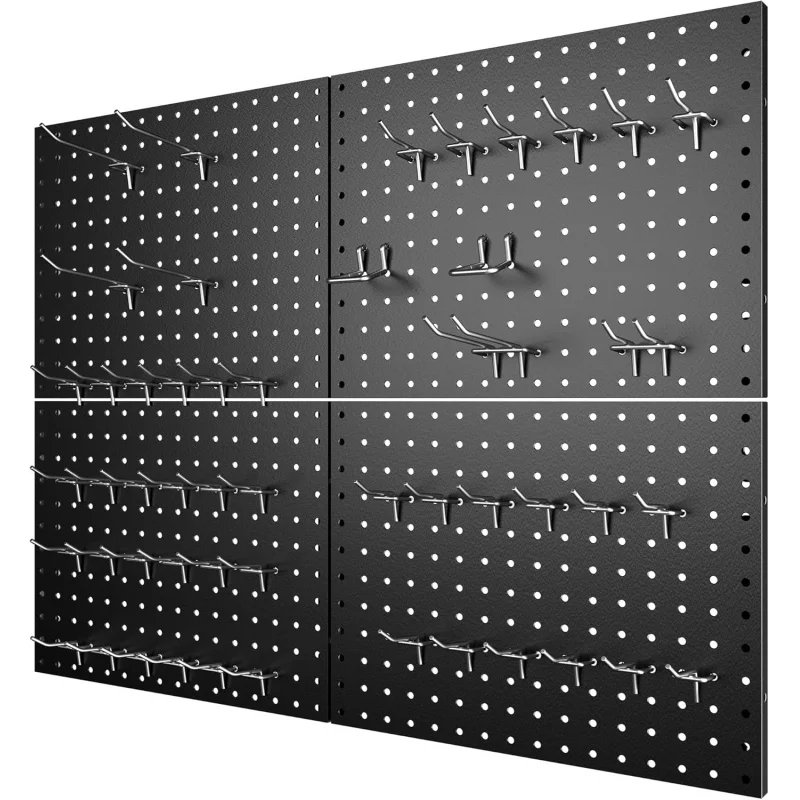 

Набор из 4 металлических перфорированных панелей 7S Garage с 50 крючками, черный настенный органайзер, аксессуары для перфорированных панелей