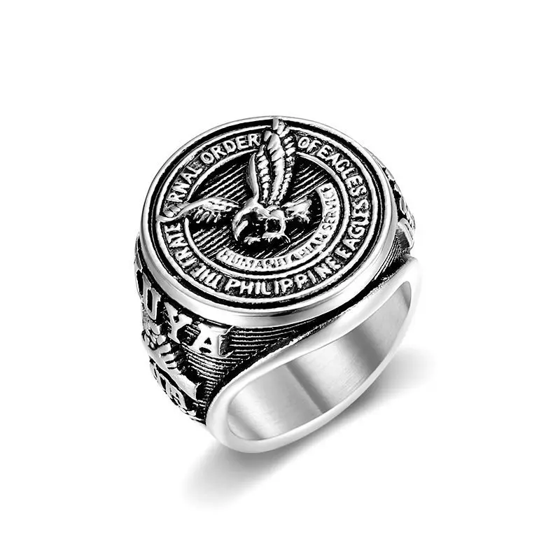 Punk Rock Stainless Steel the fraternal order of Eagles Round Finger Rings for Men Retro Jewelry Size 7-13