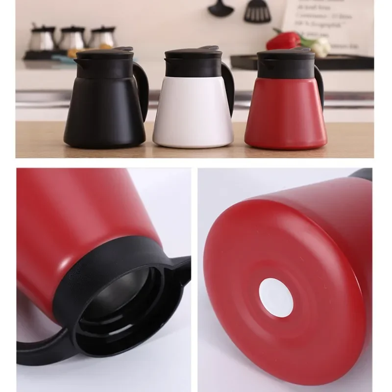 إبريق قهوة حراري من الفولاذ المقاوم للصدأ سعة 680 مل، أغطية ترمس مزدوجة الجدار للمنزل والمكتب والحفاظ على المشروبات الساخنة - أحمر وأسود وأبيض