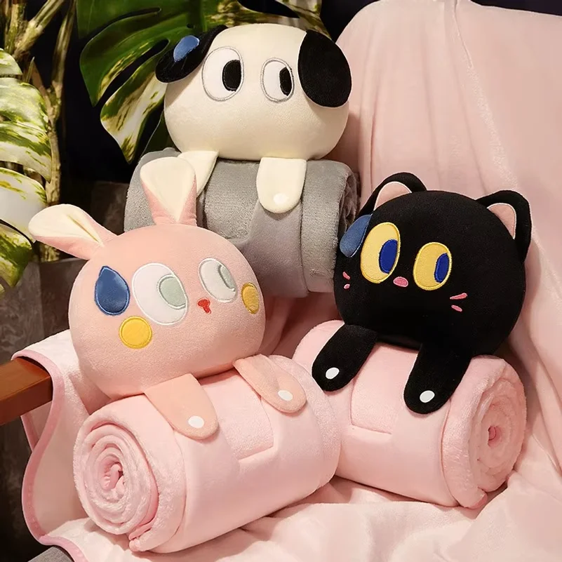 Cartoon throw pillow blanket dual-purpose two-in-one office nap folding shawl small blanket air conditioner car pillow