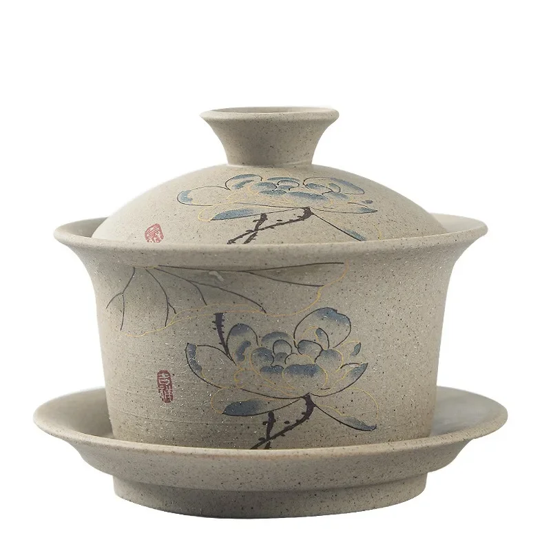 Jingdezhen Ceramic Gaiwan Bowl Chinese Style Stoneware Retro Tea Set Handmade Bubble Tea Bowl Travel Tea Cup 150ml