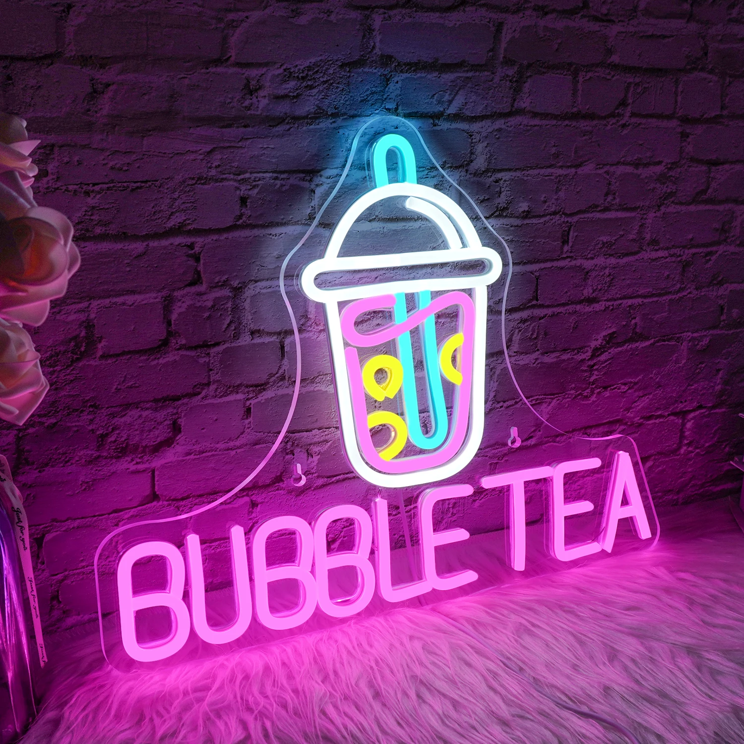 Bubble Tea Neon Signs Dimmable Acrylic Milk Tea Light Up Sign Boba Tea Led Sign Drink Shop Display Neon Sign Wall Decor Neon